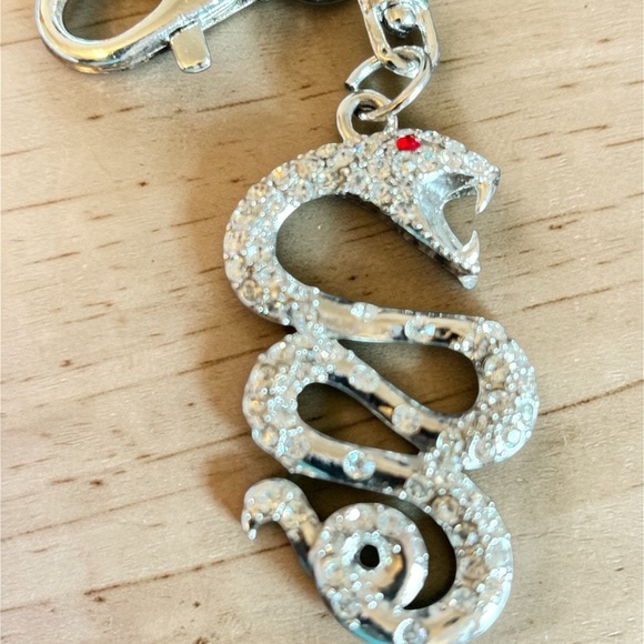 Accessories - Rhinestone Snake Keychain Charm - Silver with Red Eye
